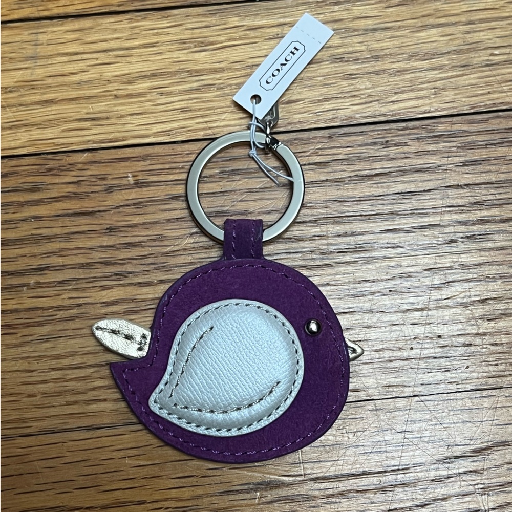 NWT Coach 67434 Purple Berry Twiddy Bird Charm Keychain Key Ring FOB New